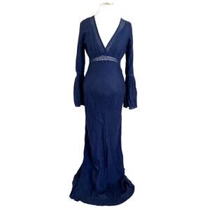 Vintage Summer Of Love Babydoll Fairy Maxi Dress‎ Size M Tall Navy Boho Ren Fair